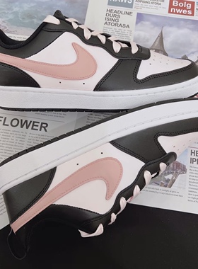 定制球鞋 Nike Court Borough 霉霉粉勾多巴胺低帮板鞋女款黑白粉