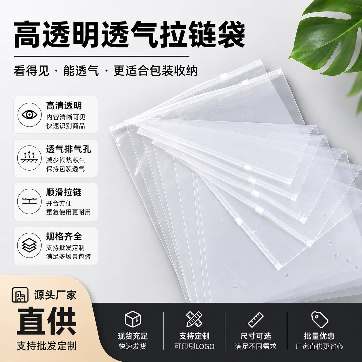 30*40cm透明服装拉链袋PE塑料自封袋防尘收纳袋塑封口袋子包装袋