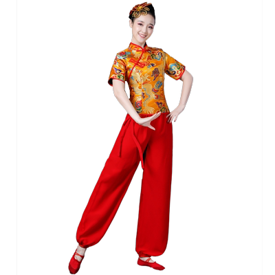 新款广场舞中国风扇子打鼓秧歌服