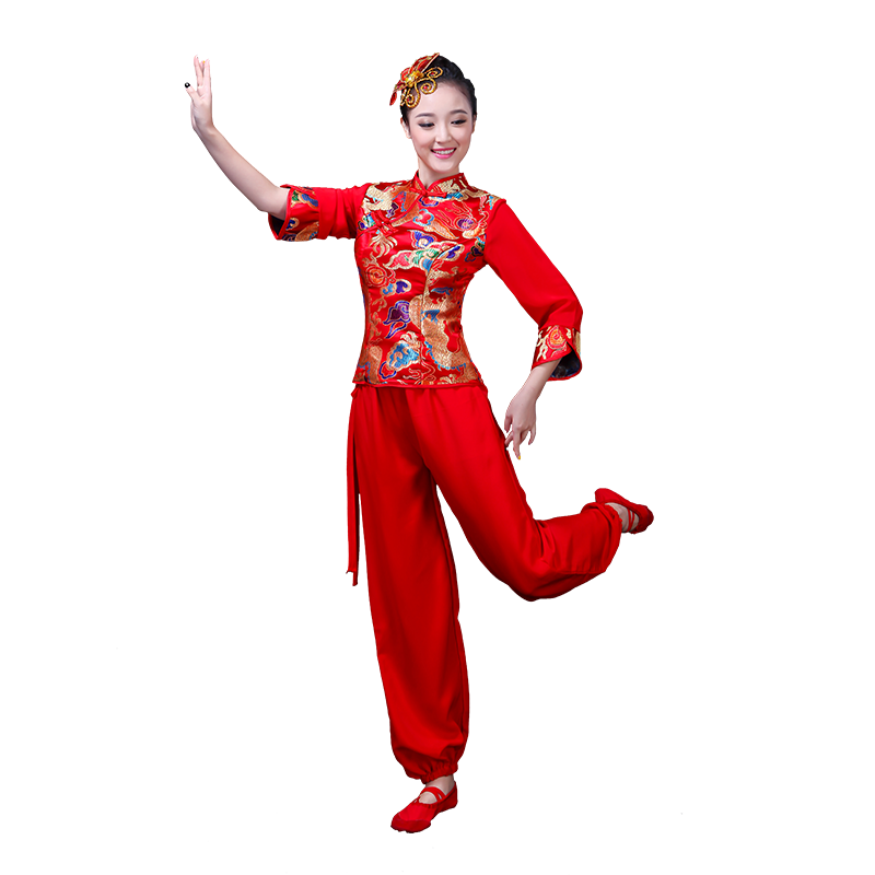 演出服中老年腰鼓队广场舞套装