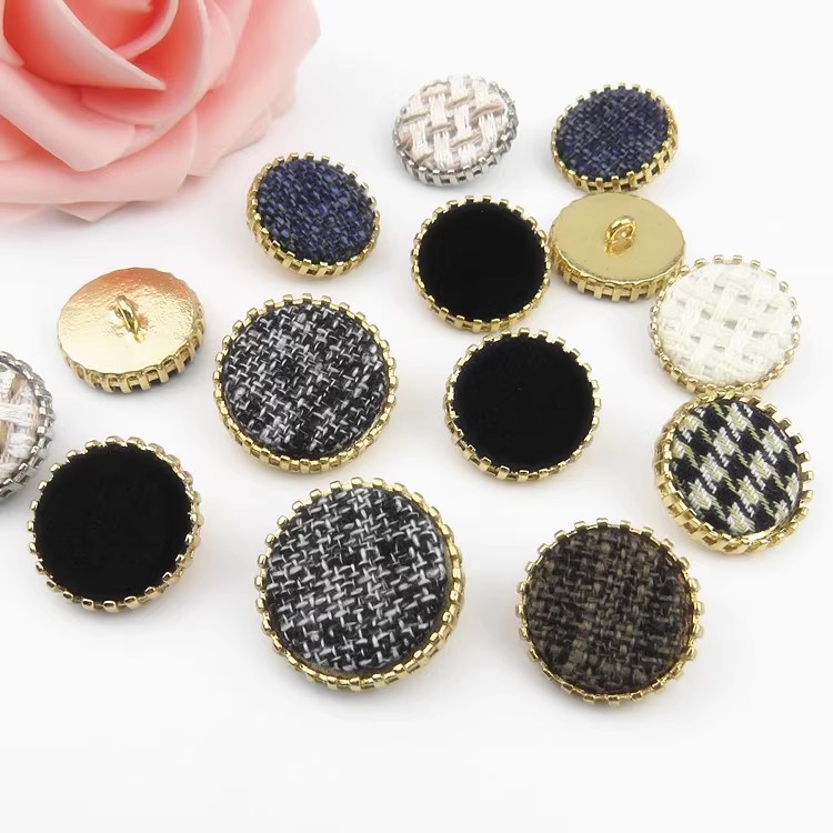 金属纽扣千鸟格时尚小香风黑白