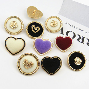 金属爱心桃纽扣圆形黑白植绒大衣西服扣玫瑰花时装毛衣外套装饰扣