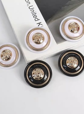 圆形黑白色纽扣轻奢男女衣服外套风衣毛衣羊绒大衣扣子金属双拼扣