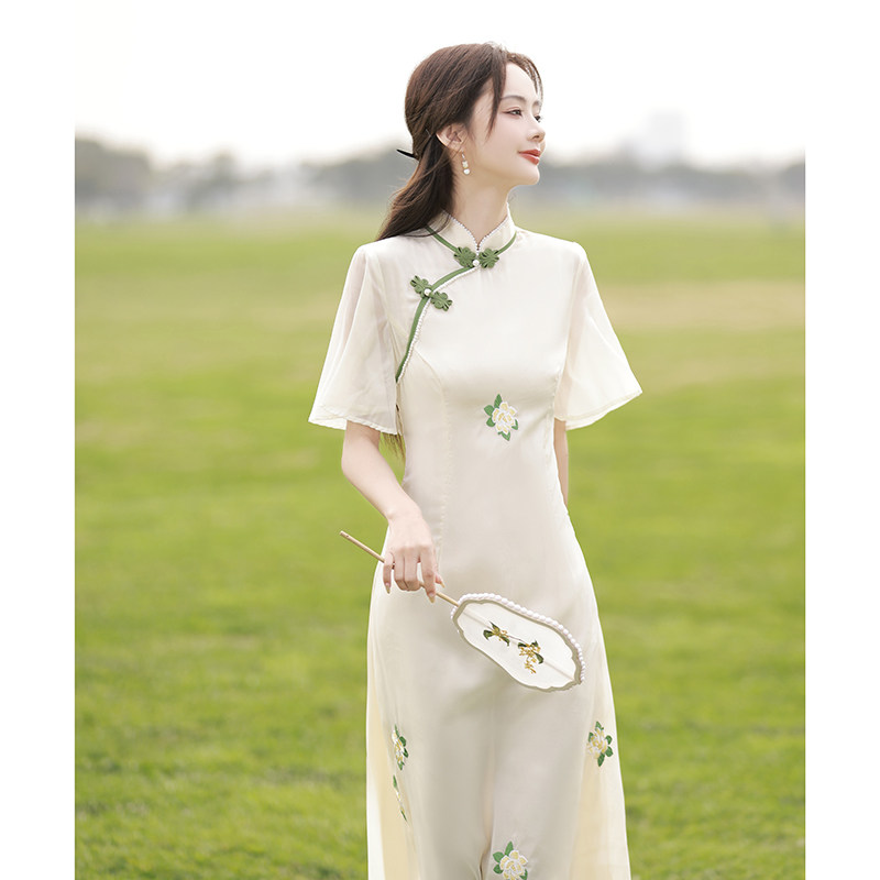 奥黛国风女装新中式连衣裙改良旗袍女夏季年轻款高端气质刺绣2023