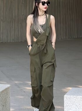 炸街酷酷休闲工装背带裤女潮时尚夏季新款设计感小众复古连体长裤