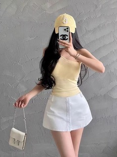 辣妹低腰短款裙裤女夏季新款三粒扣设计感修身显瘦a字防走光短裙