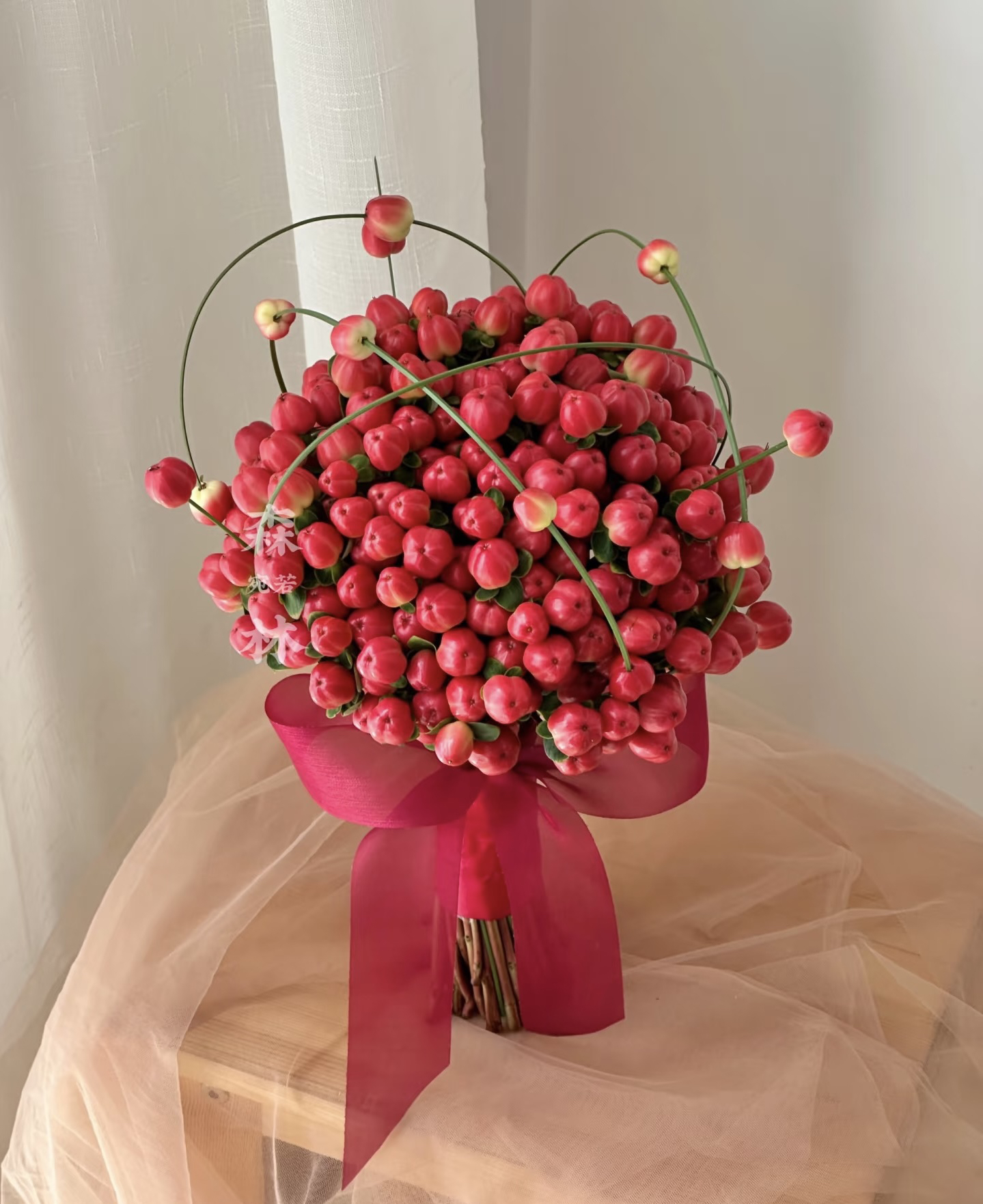 自制新鲜红豆鲜花新中式手捧花专用喜庆花材火龙珠室内水培鲜切花