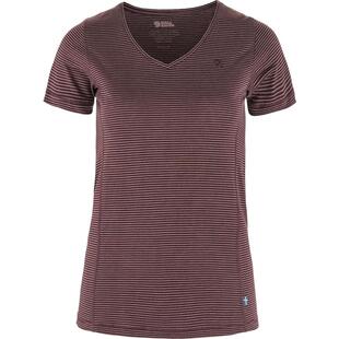 海外代购Fjallraven/北极狐女士运动T恤吸湿排汗防摩擦细条纹V领