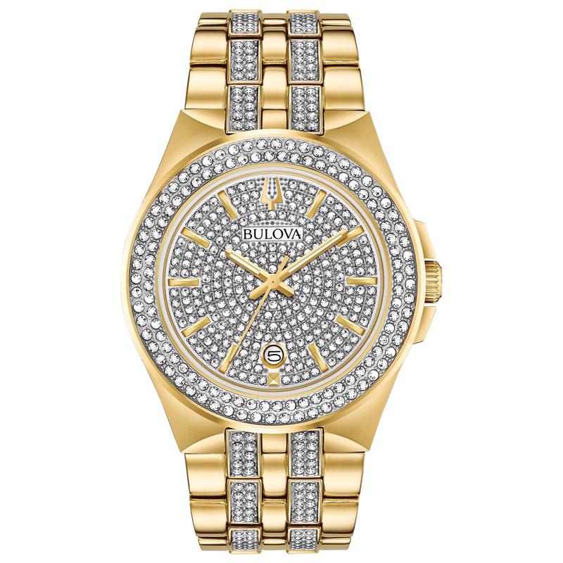 代购BULOVA宝路华男士腕表计时夜光日期防刮金色钢带防水水晶