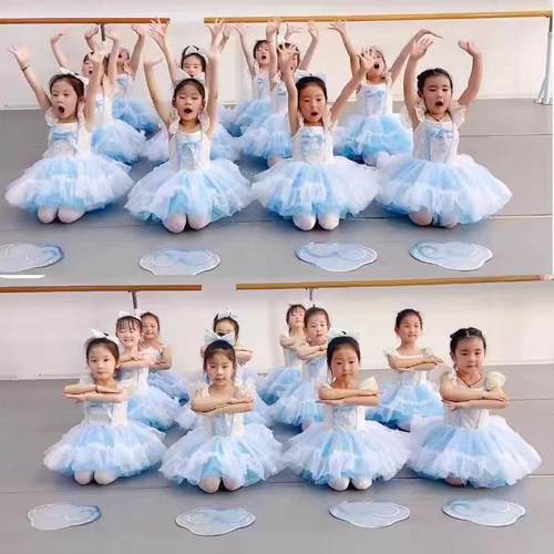 儿童舞蹈演出服女童蓝色公主裙