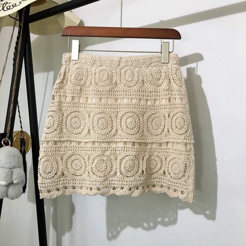法式重工钩花镂空针织半身裙