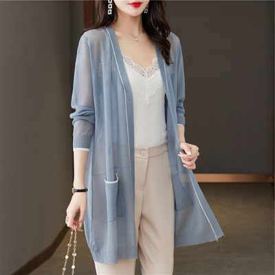 大码中长款冰丝长袖防晒开衫