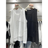 夏季 宽松遮肚设计感上衣 中长款 不规则无袖 背心T恤女外穿300斤大码