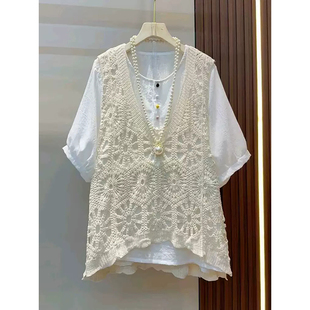 胖mm中长款无袖镂空针织衫300斤大码叠穿百搭宽松简约马甲背心女