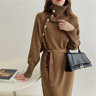 秋冬大码法式轻奢针织连衣裙长款