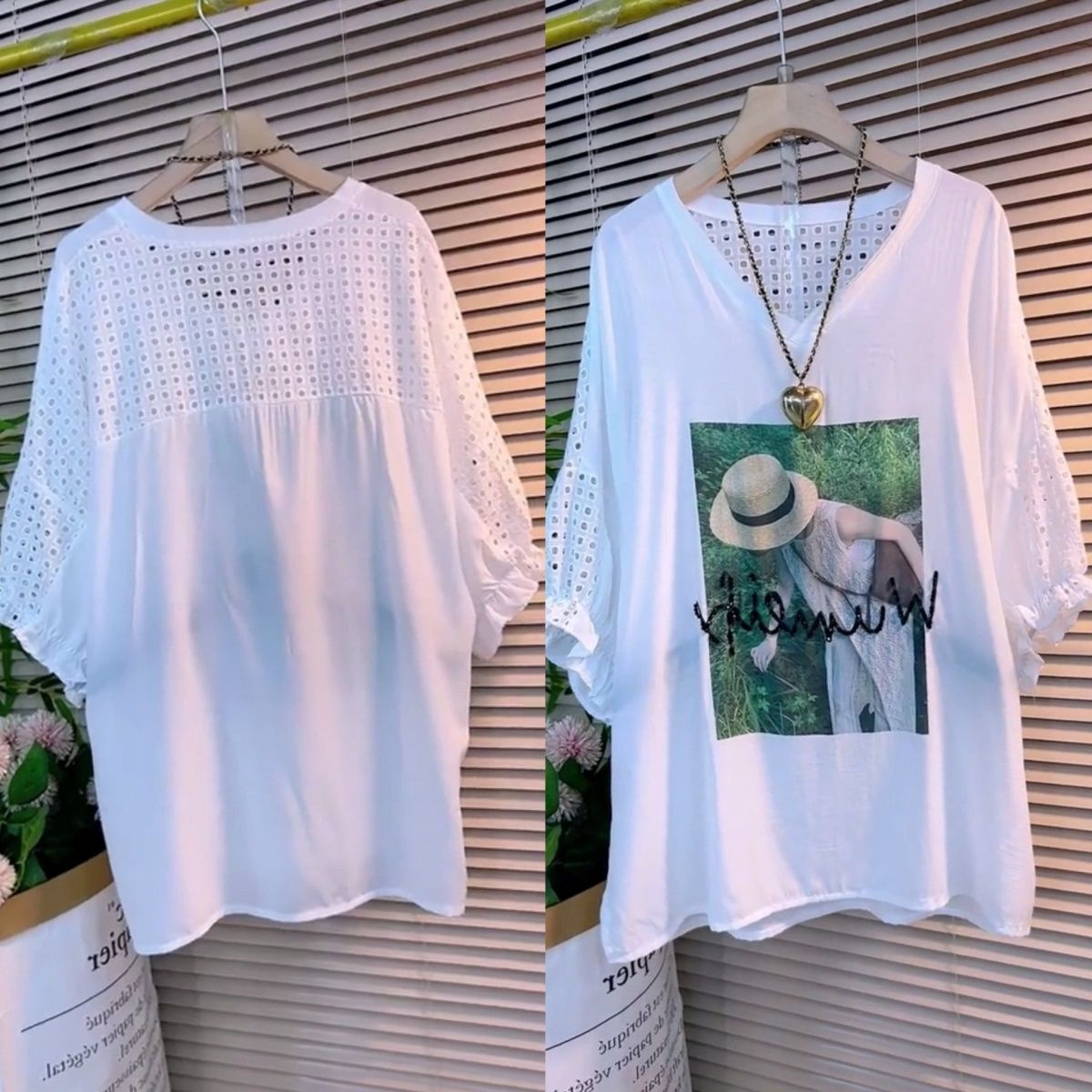 大码V领短袖洋气后背镂空显瘦