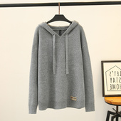 胖mm中长款 连帽针织毛衣衫 300斤大码 秋冬韩版 显瘦遮肉长袖 上衣女