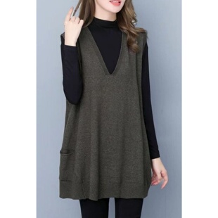 马甲 V领针织衫 特大码 300斤胖MM复古宽松休闲简约叠穿显瘦百搭无袖