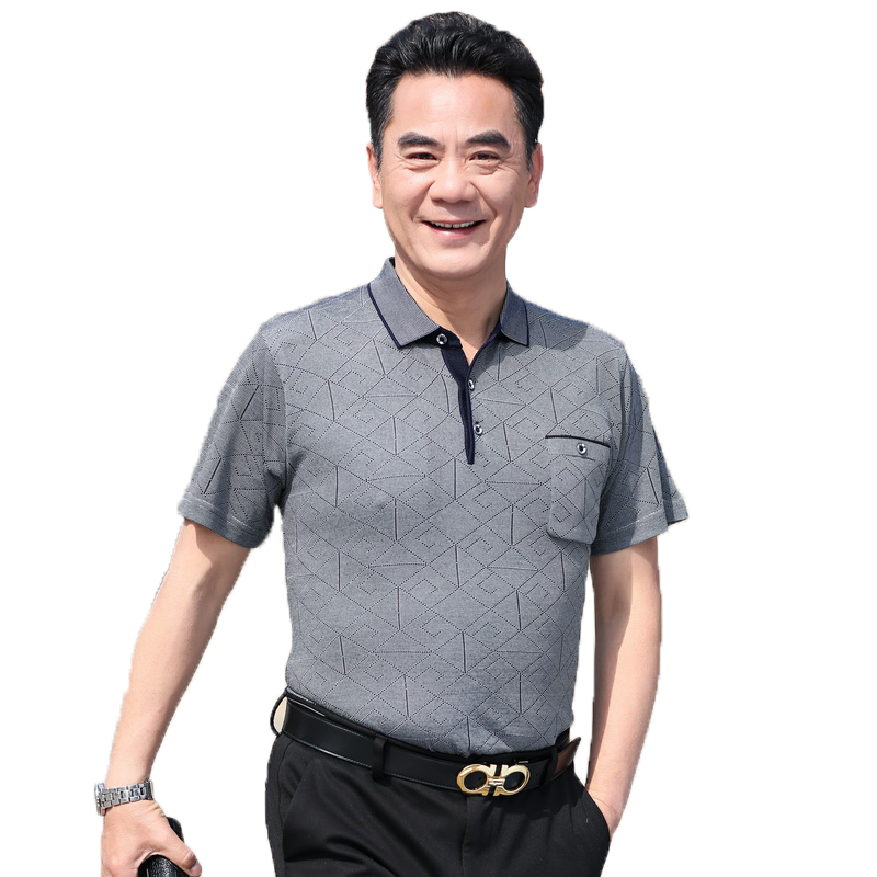 中年爸爸夏装短袖t恤40-50岁中老年人男士夏季父亲衣服冰丝polo衫