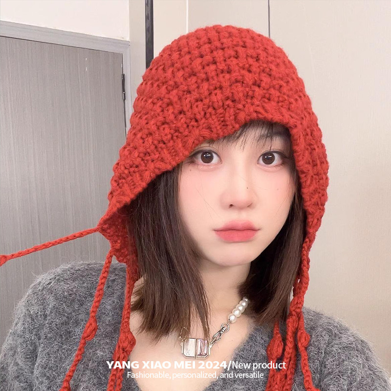 甜美气质小仙女流苏针织帽子女秋冬季保暖护耳毛线帽百搭包头帽女