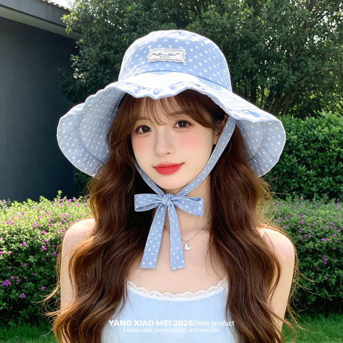 日系波点大檐防晒渔夫帽女夏季