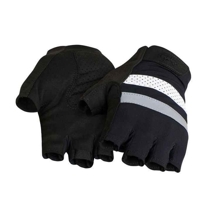 现货秒价Rapha BREVET MITTS麂皮耐磨长途骑行半指手套 黑/深蓝