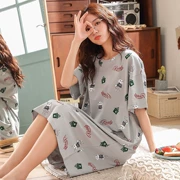 Váy ngủ ngắn tay nữ mùa hè cotton Hàn Quốc tươi sinh viên dễ thương đồ ngủ phụ nữ mang thai mùa hè lỏng lẻo - Đêm đầm