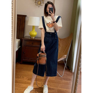 白色T恤牛仔背带裙套装女2026新款洋气减龄超火夏装连衣裙两件套
