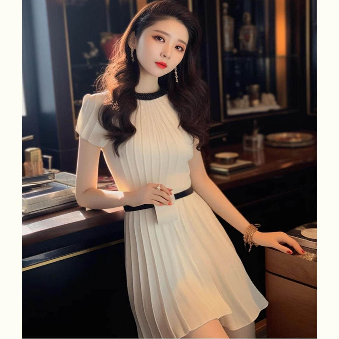法式小个子时尚气质连衣裙女2026夏季新款高级感收腰显瘦A字短裙 - 实物图
