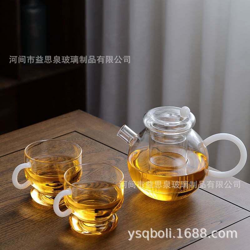 北欧高硼硅耐热圆润茶壶白色握把