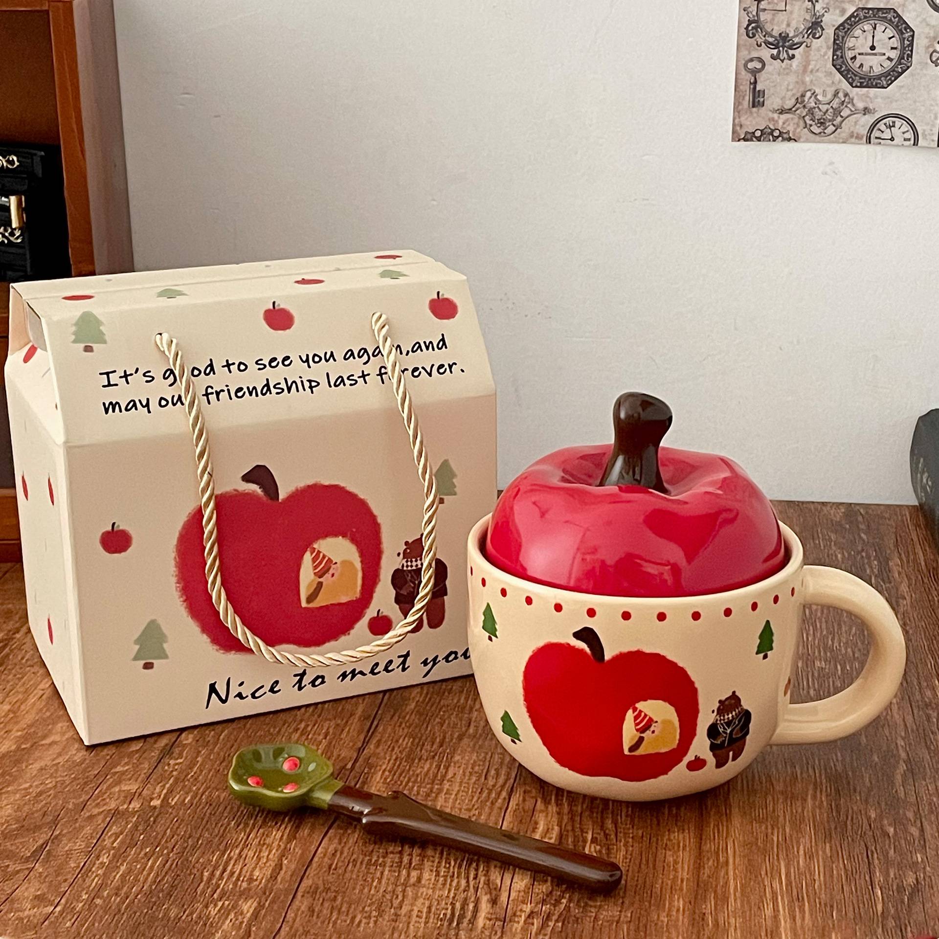复古马克杯带盖勺陶瓷杯女生杯子