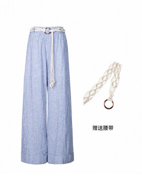 【衣抒情】MM麦檬26夏季新亚麻清新蓝条纹休闲裤女长裤5H6151511