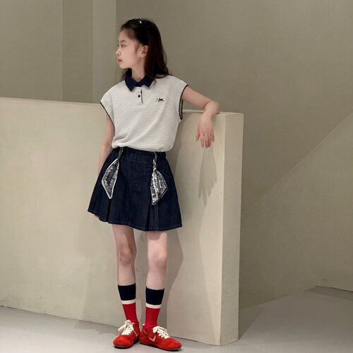 女童夏装套装2026新款儿童洋气polo领背心大童女孩牛仔短裙两件套