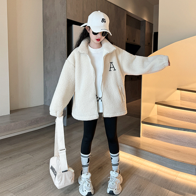 女童秋冬装外套2025新款儿童夹棉羊羔绒上衣女孩大童冬季加厚棉服