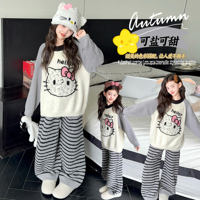 儿童睡衣冬季2025新款儿童加厚半边绒套装初中生女孩珊瑚绒家居服