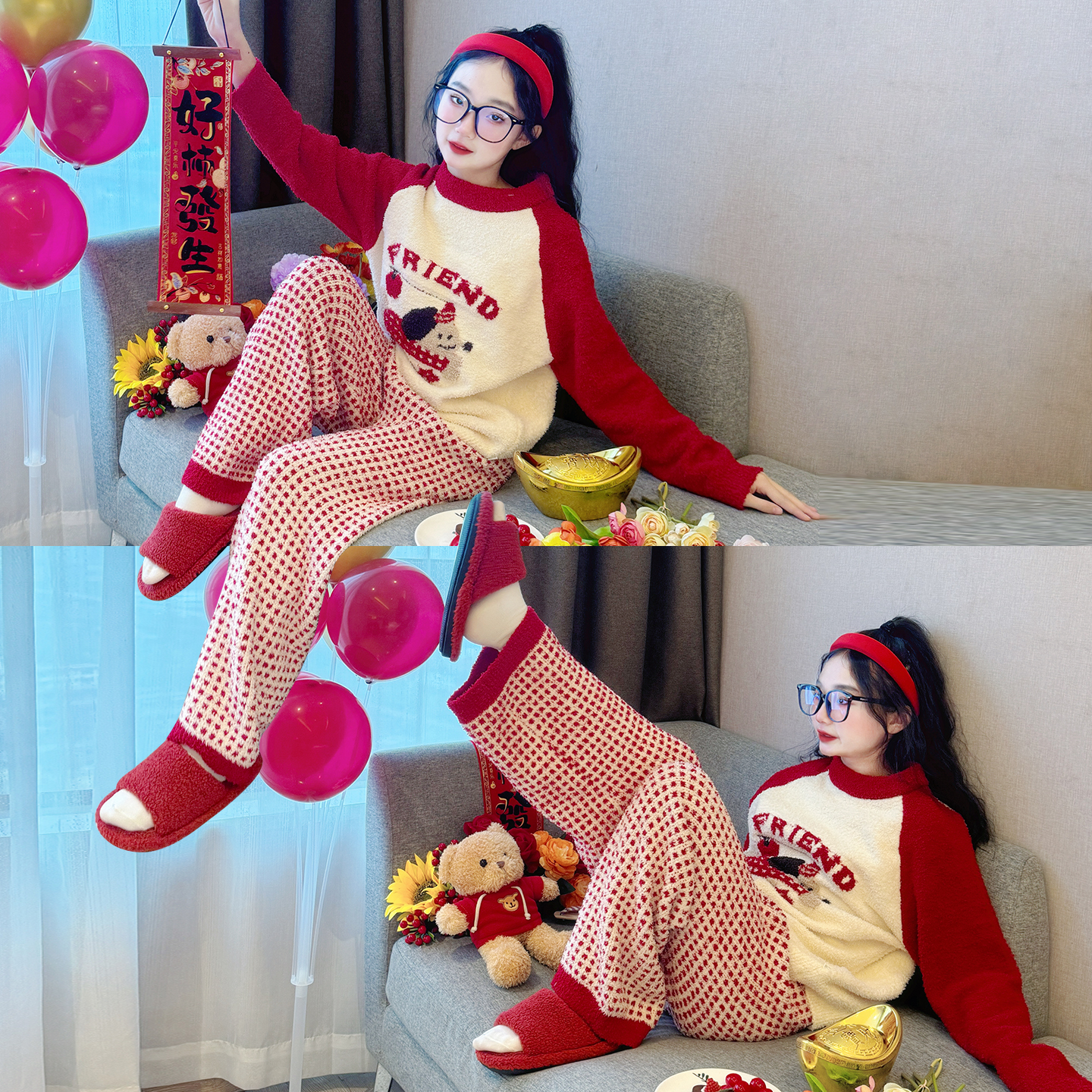 儿童睡衣冬季2025新款女童加厚半边绒家居服初中生女孩珊瑚绒套装
