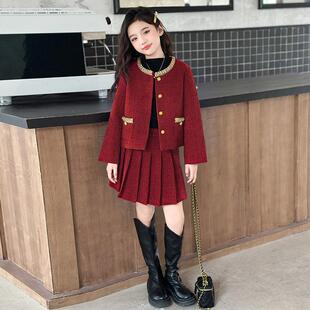 女童拜年服2025新款 拜年服女孩过年红色小香风礼服套裙 儿童新年装