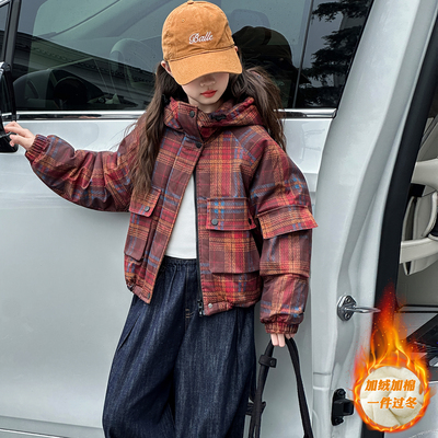 女童冬装加棉外套2025新款儿童加厚短款棉服大童女孩加绒保暖棉衣