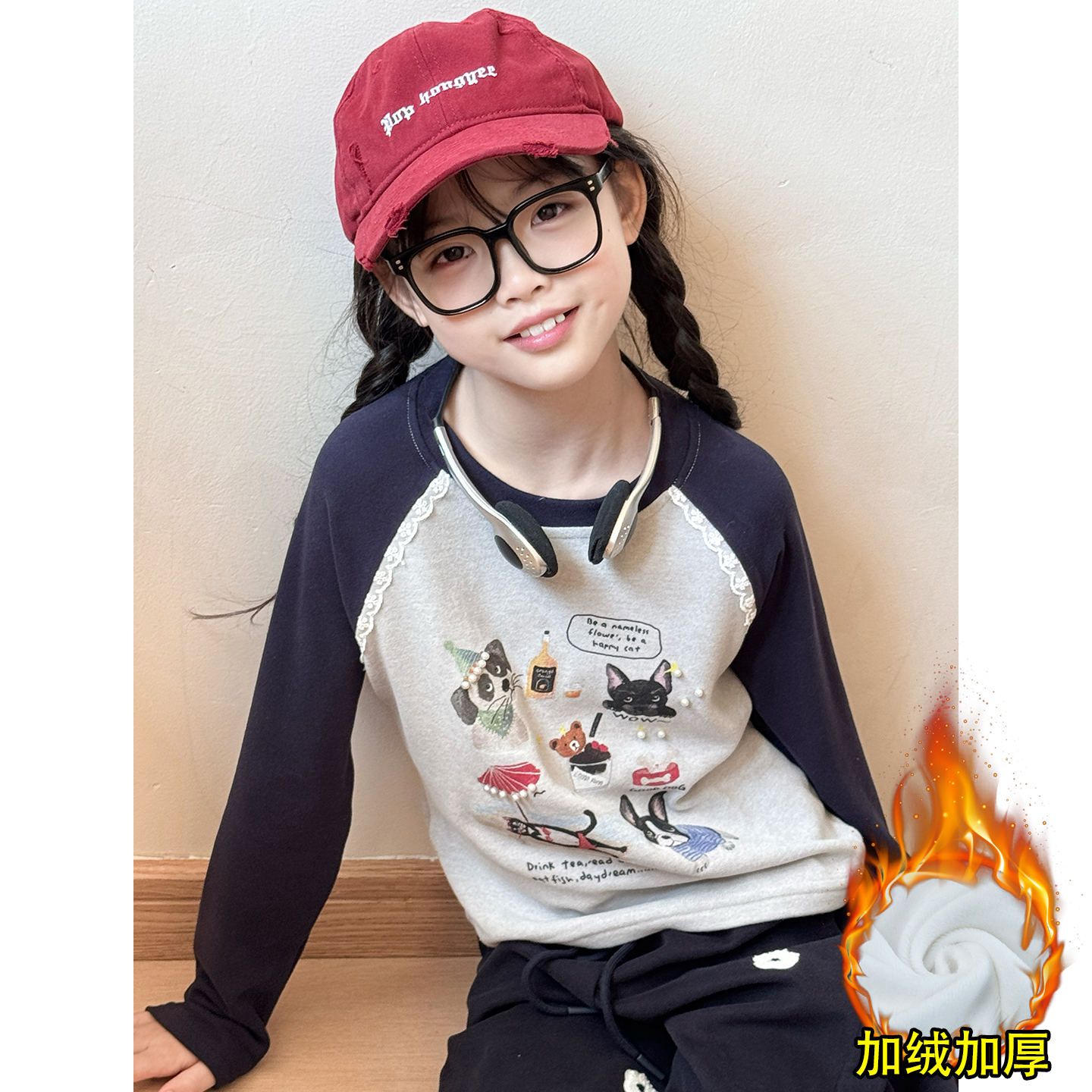 女童德绒打底衫秋冬2025新款儿童加绒长袖t恤女大童冬季内搭上衣