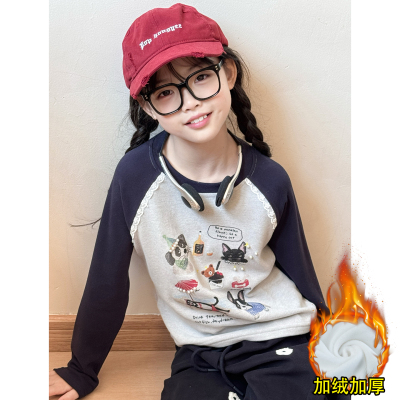 女童德绒打底衫秋冬2025新款儿童加绒长袖t恤女大童冬季内搭上衣