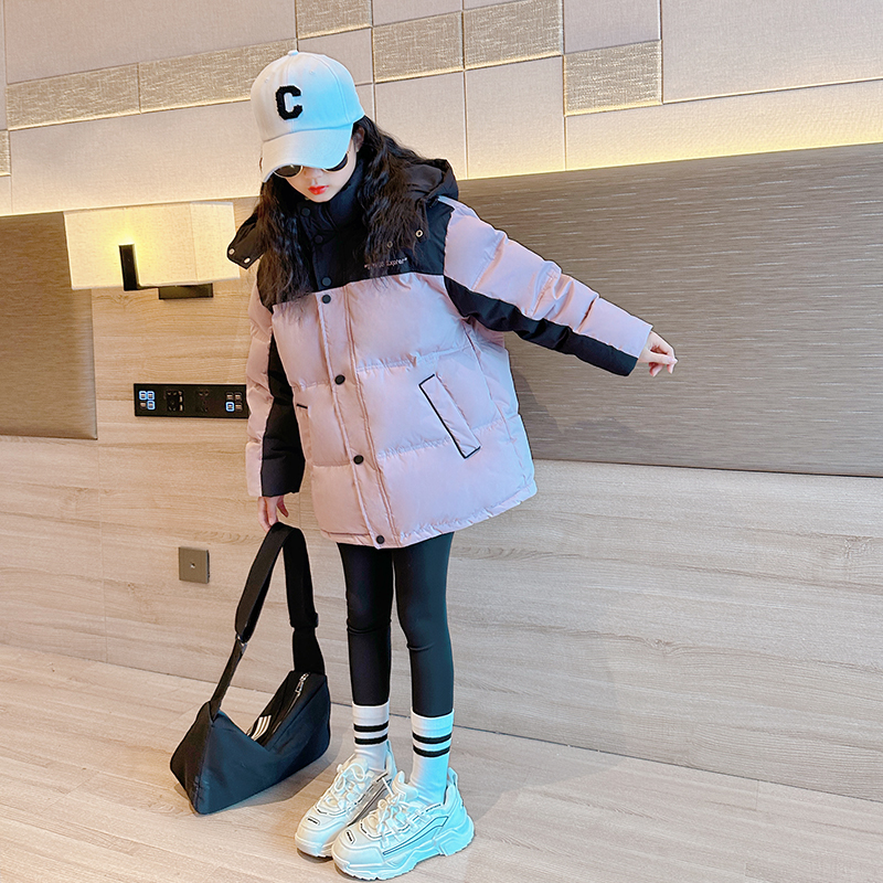 白鸭绒外套女大童冬季保暖中长款