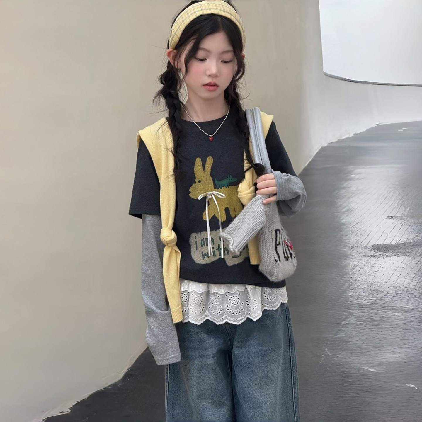 女童长袖t恤秋季2026新款儿童洋气假两件上衣女大童超好看打底衫图片
