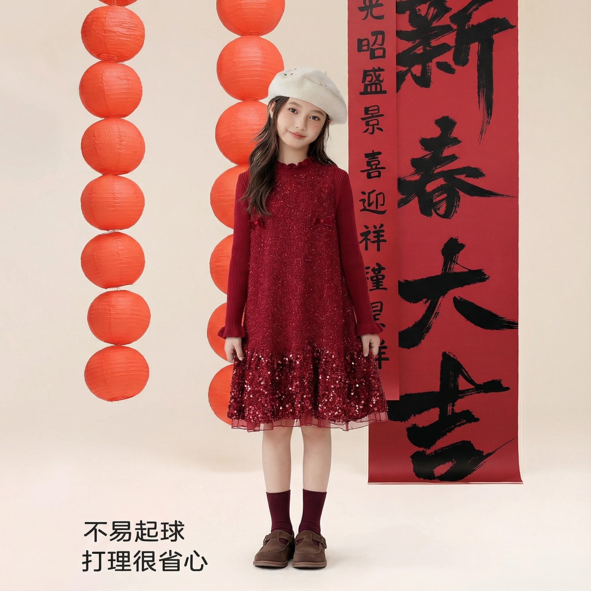 女童红色亮片连衣裙2025新款儿童洋气春节拜年服大童女孩新年裙子