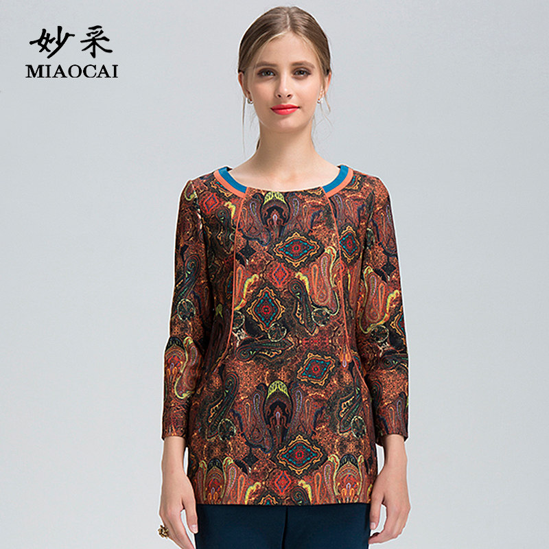 妙采MIAOCAI 专柜同款 时尚中老年成熟妈妈女装通勤修身休闲上衣