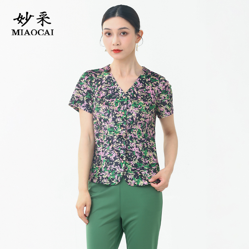 中老年女装时尚印花短袖妈妈装