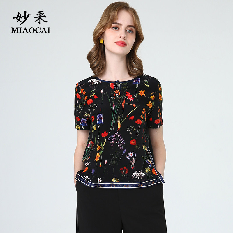 妙采时尚风桑蚕丝洋气短袖妈妈装图片