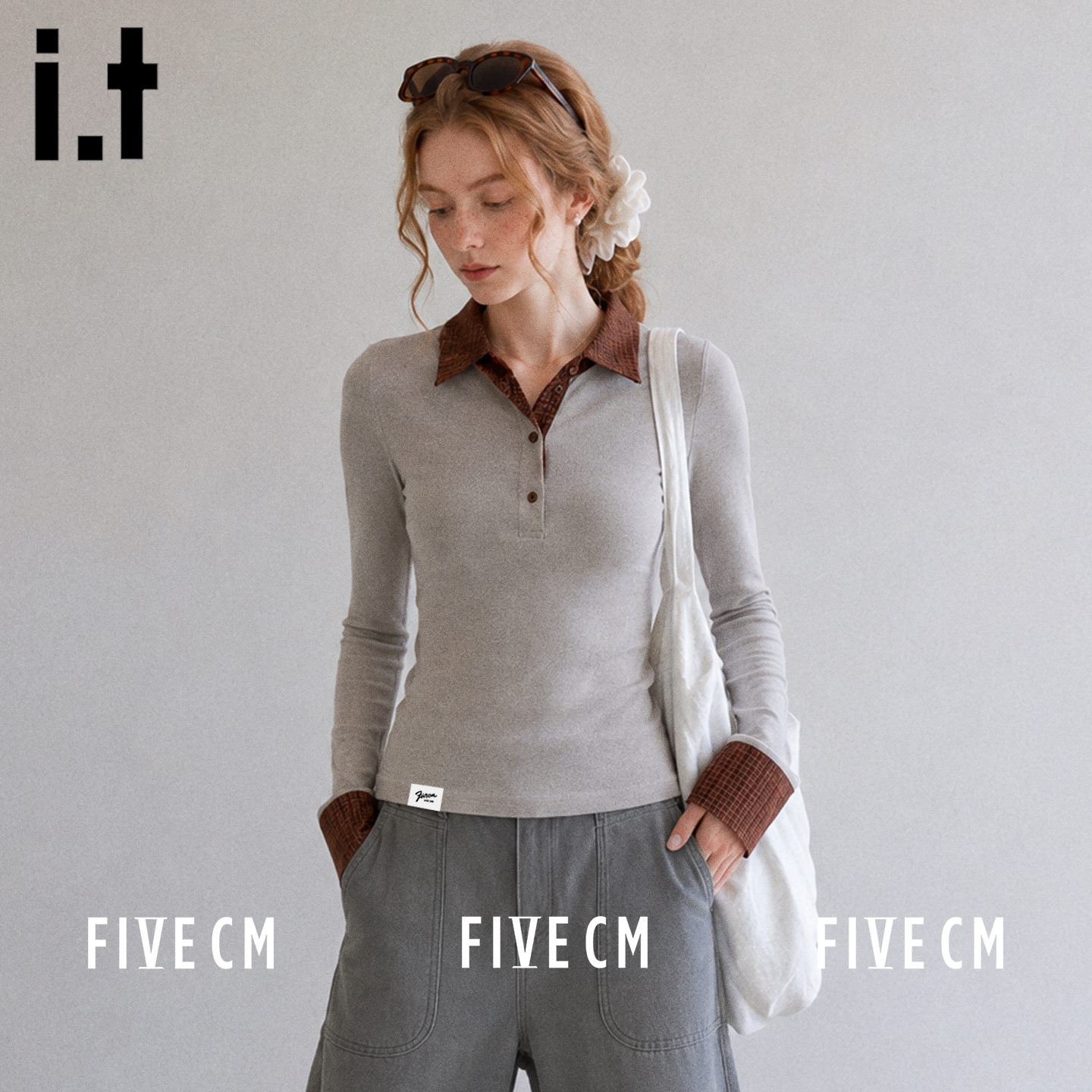 itFIVECM针织Polo衫长袖女秋季