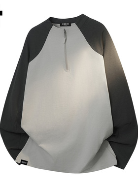 it :5cm/FIVECM慵懒风撞色圆领长袖t恤男士2025春秋宽松运动T恤潮