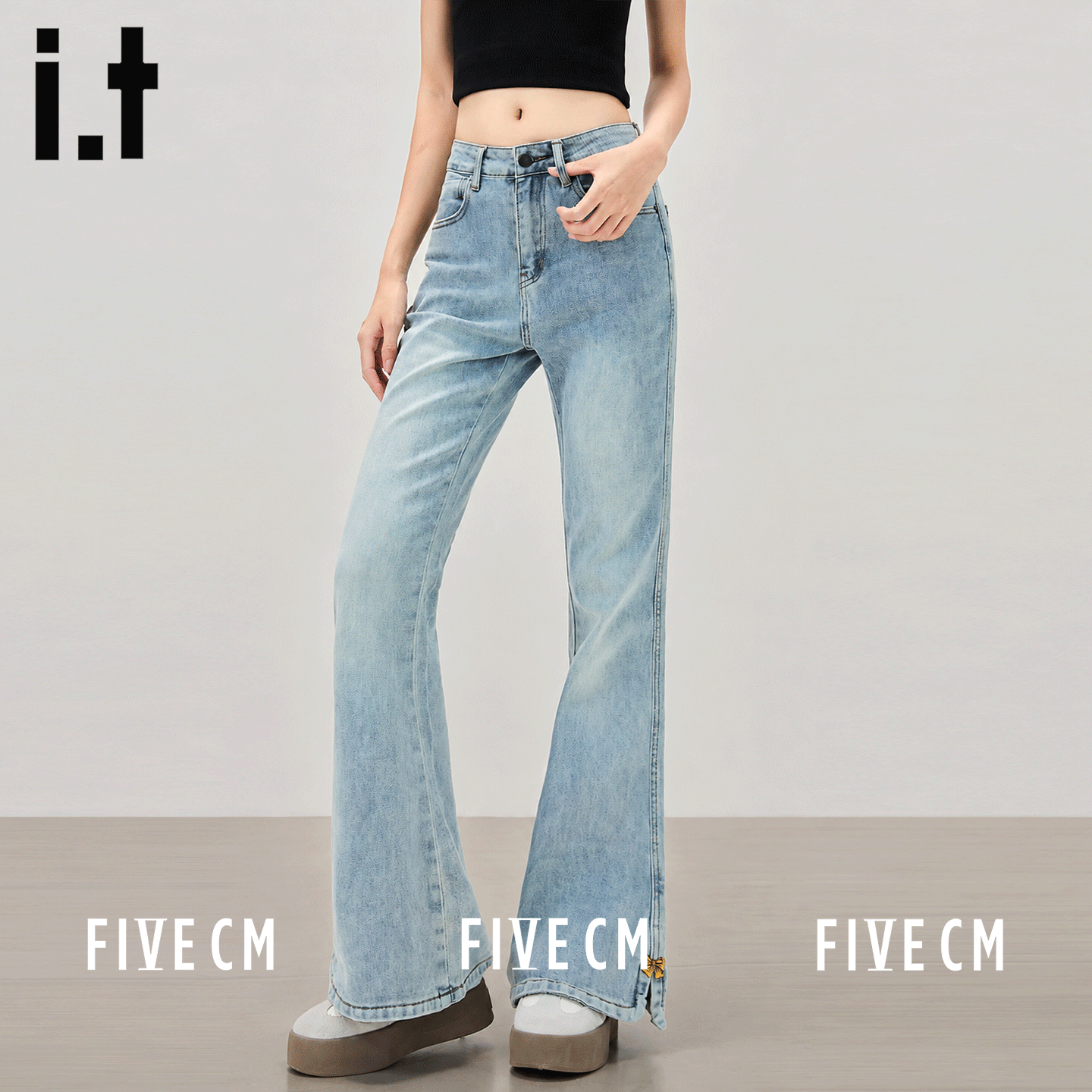 itFIVECM辣妹高腰开叉牛仔裤女
