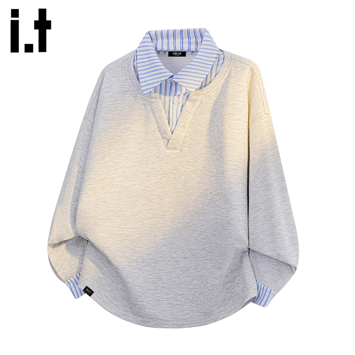 时尚衬衫领假两件卫衣男士